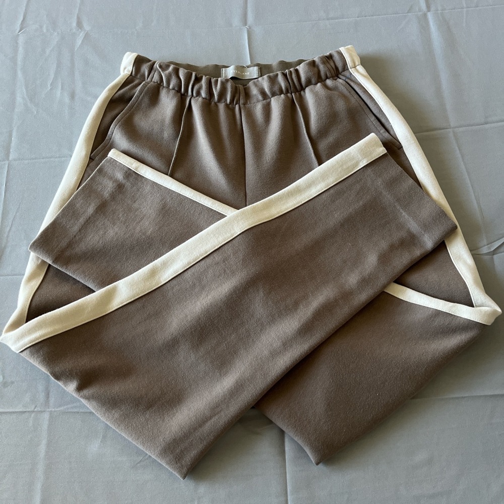 Everlane Track Pants Brown Cream Side Stripe Elastic Waist Athleisure Size S
